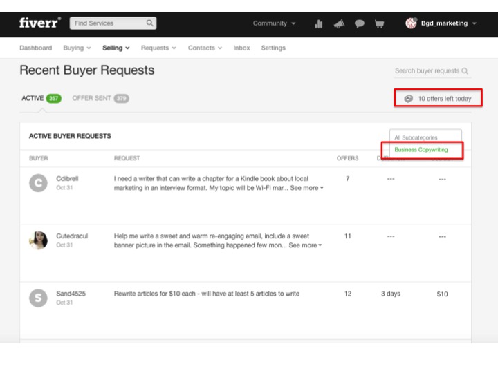 Fiverr buyer requests