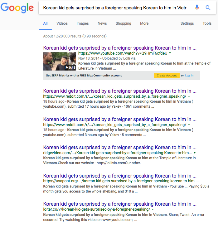 Google search for Korean kid video