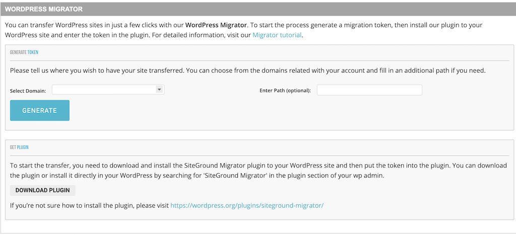Wordpress migration tool and Siteground plugin download